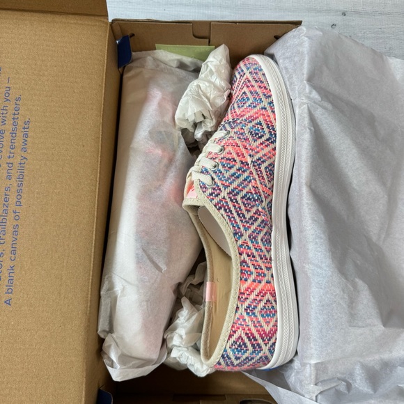 Keds Champion Neon Pink Woven Lace-Up Sneakers Size 8 Bright Multi NIB - Picture 5 of 7